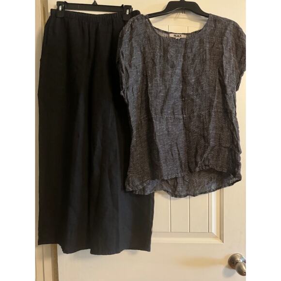FLAX 2 piece Set 100% Linen Box Top Wide Leg Pants S - Picture 6 of 7